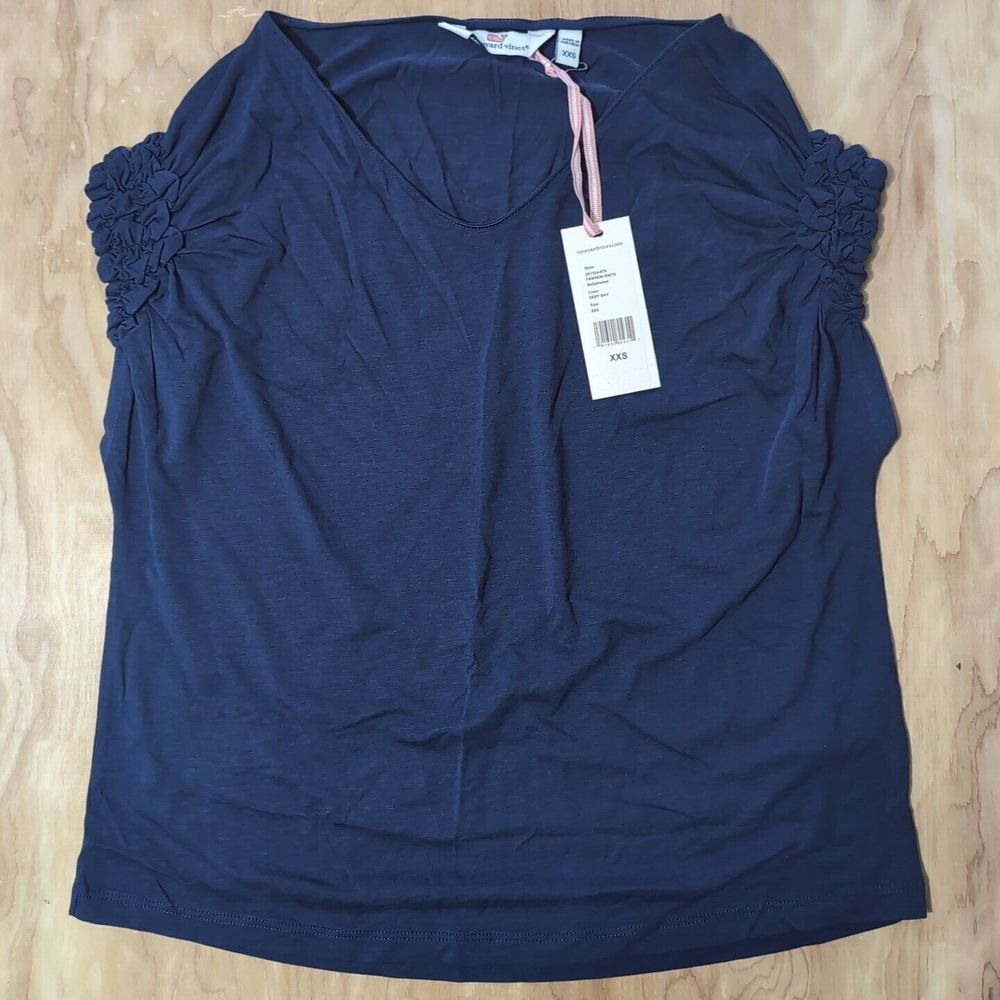 NEW Vineyard Vines Women's‎ XXS Blue Cotton Lyocell Tee Ruffle Top Blue NEW $59